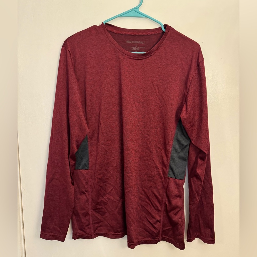 Real Essentials medium Men's Maroon Long Sleeve Shirt gym workout quick dry